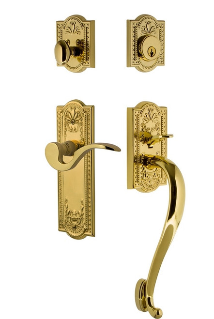 Nostalgic Warehouse - Meadows Plate S Grip Entry Set Manor Lever in Polished Brass - 767531 - 2 3/4" Backset