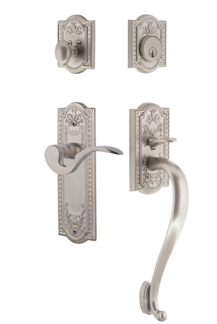 Nostalgic Warehouse - Meadows Plate S Grip Entry Set Manor Lever in Satin Nickel - 767533 - 2 3/4" Backset
