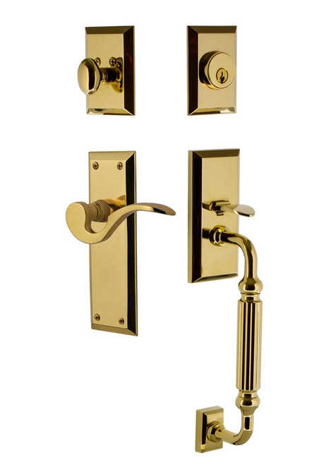 Nostalgic Warehouse - New York Plate F Grip Entry Set Manor Lever in Polished Brass - 767595 - 2 3/4" Backset