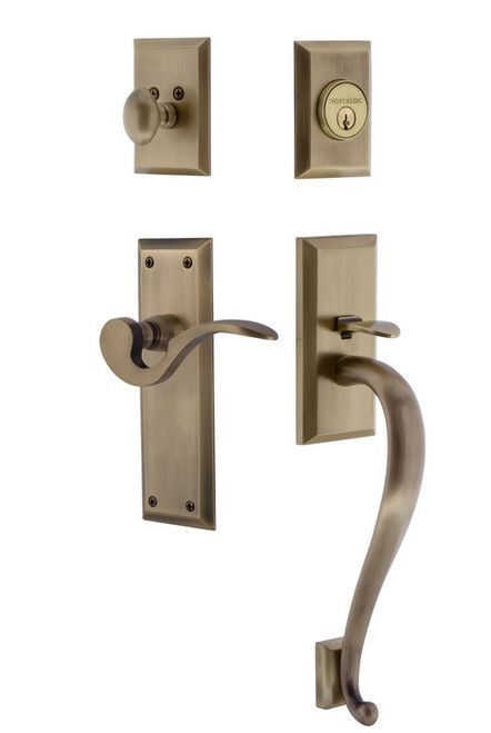 Nostalgic Warehouse - New York Plate S Grip Entry Set Manor Lever in Antique Brass - 767641 - 2 3/4" Backset