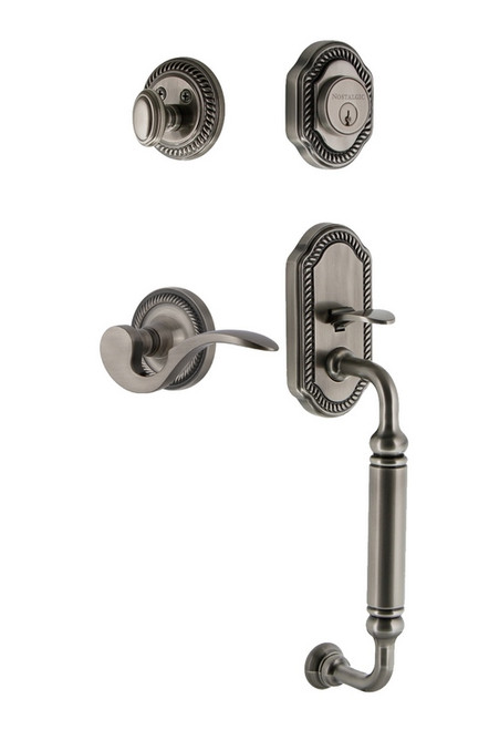 Nostalgic Warehouse - Rope Rosette C Grip Entry Set Manor Lever in Antique Pewter - 767674 - 2 3/8" Backset
