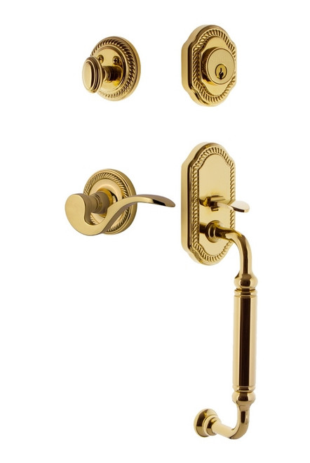 Nostalgic Warehouse - Rope Rosette C Grip Entry Set Manor Lever in Polished Brass - 767681 - 2 3/8" Backset