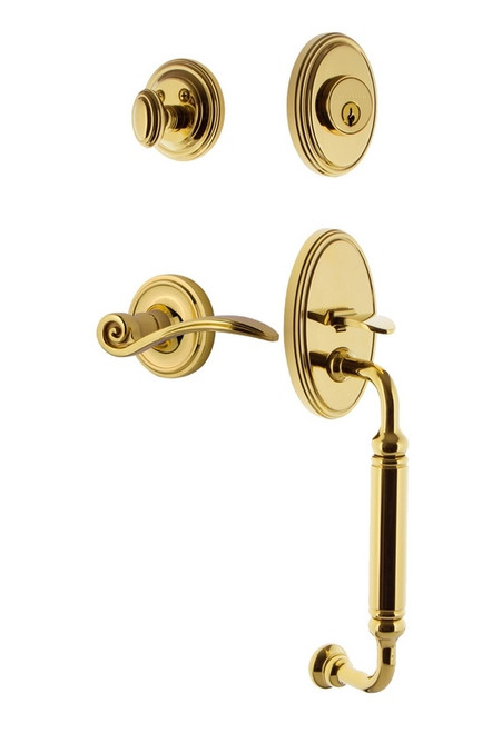 Nostalgic Warehouse - Classic Plate C Grip Entry Set Swan Lever in Polished Brass - 767969 - 2 3/8" Backset