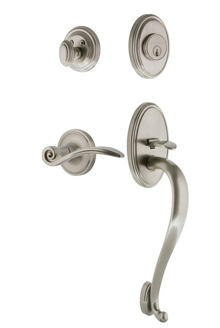 Nostalgic Warehouse - Classic Plate S Grip Entry Set Swan Lever in Satin Nickel - CLASGRSWN - 768014 - 2 3/4" Backset