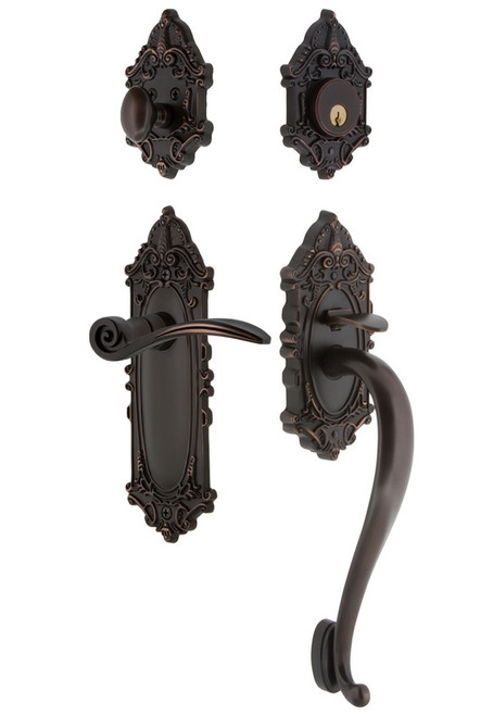 Nostalgic Warehouse - Victorian Plate S Grip Entry Set Swan Lever in Timeless Bronze - 768573 - 2 3/8" Backset