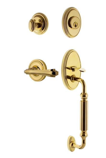 Nostalgic Warehouse - Classic Plate F Grip Entry Set Fleur Lever in Lifetime Brass - CLAFGRFLR - 768685 - 2 3/4" Backset