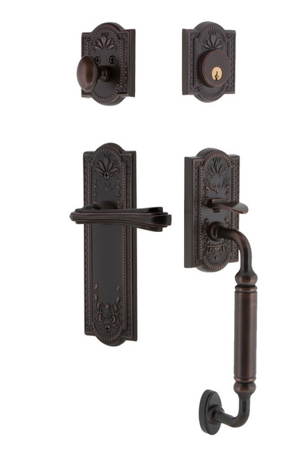 Nostalgic Warehouse - Meadows Plate C Grip Entry Set Fleur Lever in Timeless Bronze - 768885 - 2 3/8" Backset