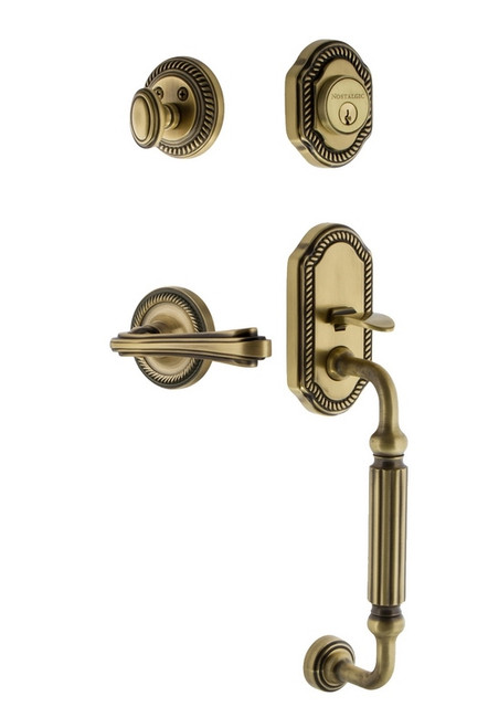 Nostalgic Warehouse - Rope Rosette F Grip Entry Set Fleur Lever in Antique Brass - 769098 - 2 3/4" Backset