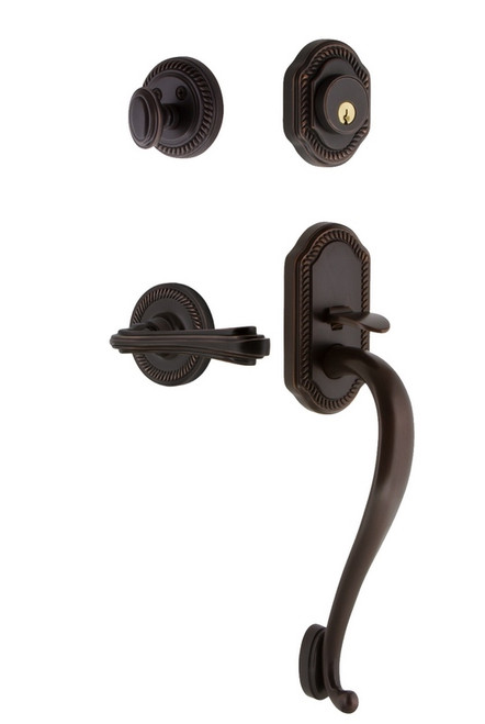 Nostalgic Warehouse - Rope Rosette S Grip Entry Set Fleur Lever in Timeless Bronze - 769126 - 2 3/8" Backset