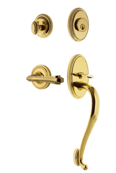 Nostalgic Warehouse - Classic Plate S Grip Entry Set Fleur Lever in Polished Brass - 769717 - 2 3/4" Backset