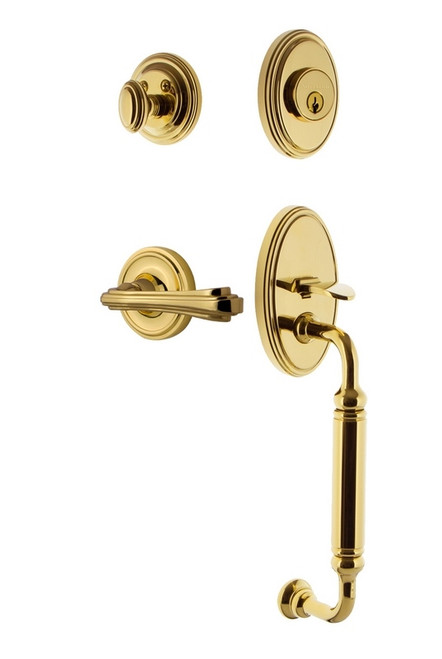 Nostalgic Warehouse - Classic Plate C Grip Entry Set Fleur Lever in Polished Brass - 769729 - 2 3/4" Backset