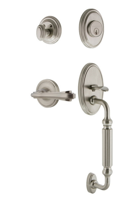 Nostalgic Warehouse - Classic Plate F Grip Entry Set Fleur Lever in Satin Nickel - CLAFGRFLR - 769736 - 2 3/4" Backset