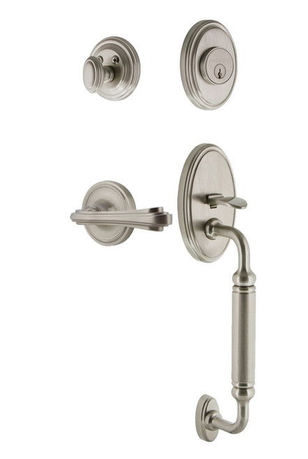 Nostalgic Warehouse - Classic Plate C Grip Entry Set Fleur Lever in Satin Nickel - 769742 - 2 3/4" Backset