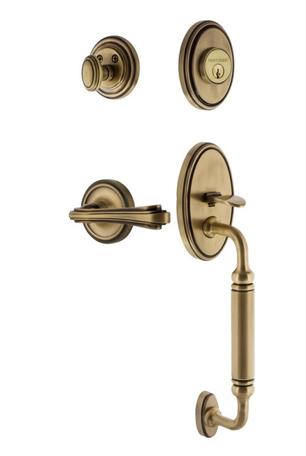 Nostalgic Warehouse - Classic Plate C Grip Entry Set Fleur Lever in Antique Brass - 769743 - 2 3/4" Backset