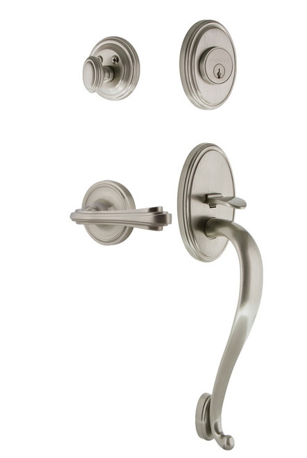 Nostalgic Warehouse - Classic Plate S Grip Entry Set Fleur Lever in Satin Nickel - CLASGRFLR - 769751 - 2 3/8" Backset