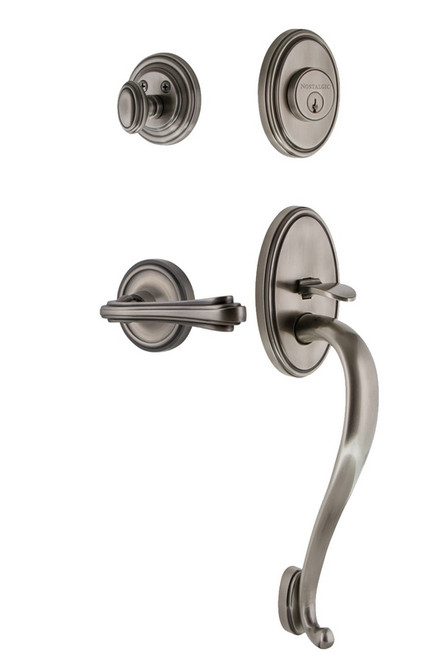 Nostalgic Warehouse - Classic Plate S Grip Entry Set Fleur Lever in Antique Pewter - CLASGRFLR - 769759 - 2 3/8" Backset