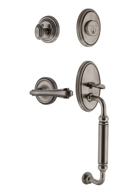 Nostalgic Warehouse - Classic Plate C Grip Entry Set Fleur Lever in Antique Pewter - 769767 - 2 3/8" Backset