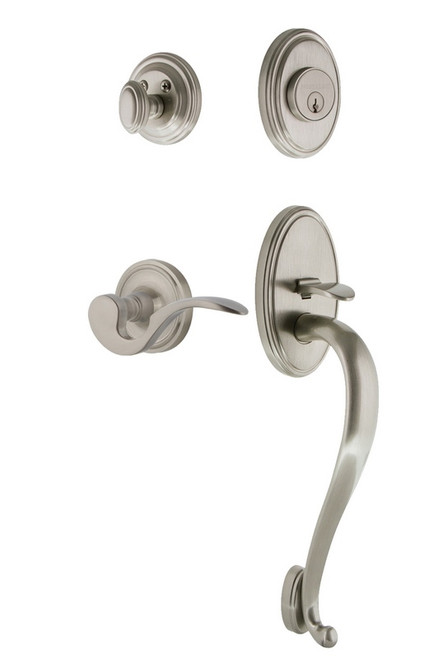 Nostalgic Warehouse - Classic Plate S Grip Entry Set Manor Lever in Satin Nickel - CLASGRMAN - 769794 - 2 3/8" Backset