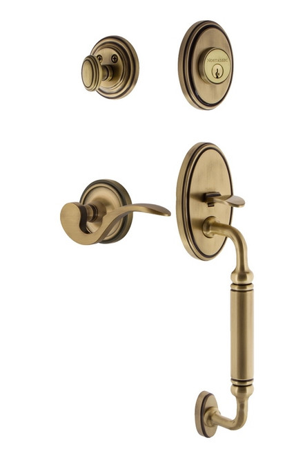 Nostalgic Warehouse - Classic Plate C Grip Entry Set Manor Lever in Antique Brass - 769829 - 2 3/8" Backset