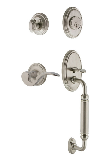 Nostalgic Warehouse - Classic Plate C Grip Entry Set Manor Lever in Satin Nickel - 769843 - 2 3/4" Backset