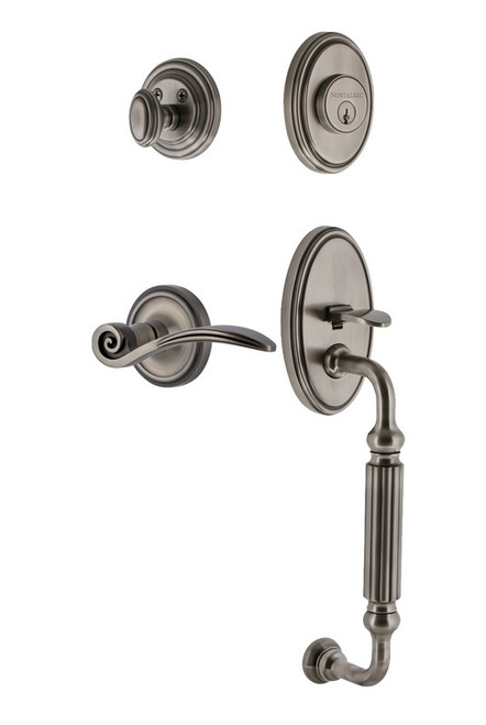 Nostalgic Warehouse - Classic Plate F Grip Entry Set Swan Lever in Antique Pewter - CLAFGRSWN - 769861 - 2 3/4" Backset