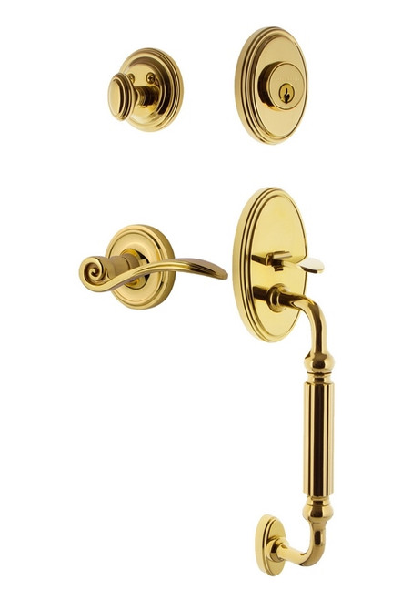 Nostalgic Warehouse - Classic Plate F Grip Entry Set Swan Lever in Polished Brass - 769865 - 2 3/4" Backset