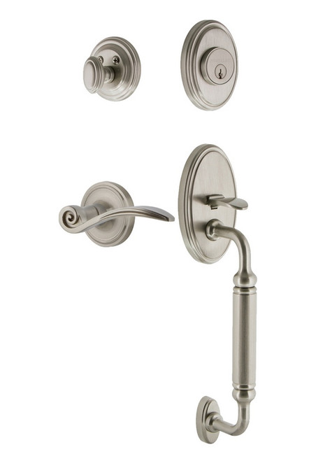 Nostalgic Warehouse - Classic Plate C Grip Entry Set Swan Lever in Satin Nickel - 769892 - 2 3/8" Backset