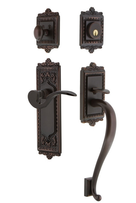 Nostalgic Warehouse - Egg & Dart Plate S Grip Entry Set Manor Lever in Timeless Bronze - 770231 - 2 3/4" Backset