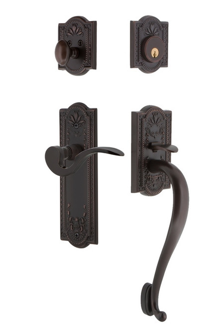Nostalgic Warehouse - Meadows Plate S Grip Entry Set Manor Lever in Timeless Bronze - 770433 - 2 3/4" Backset