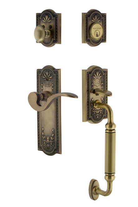 Nostalgic Warehouse - Meadows Plate C Grip Entry Set Manor Lever in Antique Brass - 770494 - 2 3/8" Backset