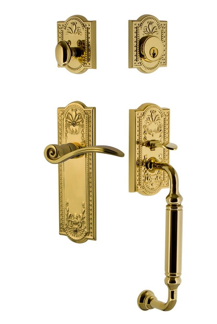 Nostalgic Warehouse - Meadows Plate C Grip Entry Set Swan Lever in Polished Brass - 770507 - 2 3/4" Backset