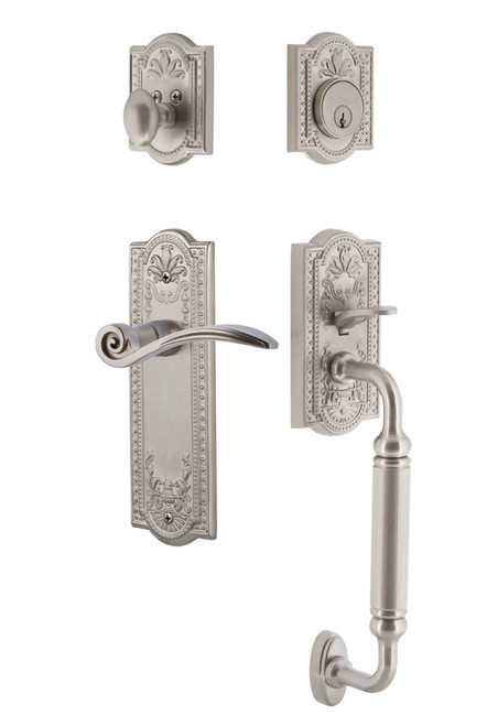 Nostalgic Warehouse - Meadows Plate C Grip Entry Set Swan Lever in Satin Nickel - 770508 - 2 3/4" Backset