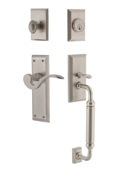 Nostalgic Warehouse - New York Plate C Grip Entry Set Manor Lever in Satin Nickel - 770710 - 2 3/4" Backset