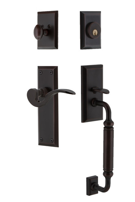 Nostalgic Warehouse - New York Plate C Grip Entry Set Manor Lever in Timeless Bronze - 770732 - 2 3/8" Backset