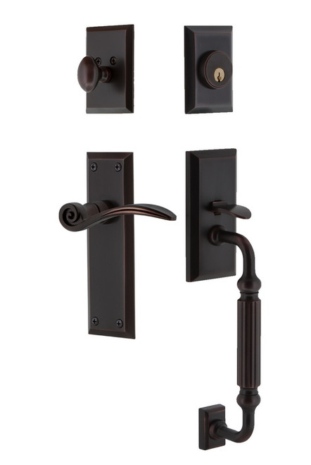 Nostalgic Warehouse - New York Plate F Grip Entry Set Swan Lever in Timeless Bronze - 770853 - 2 3/4" Backset
