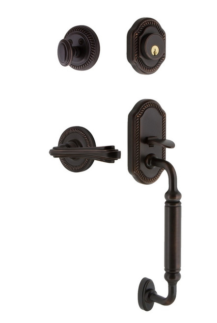 Nostalgic Warehouse - Rope Rosette C Grip Entry Set Fleur Lever in Timeless Bronze - 770968 - 2 3/8" Backset