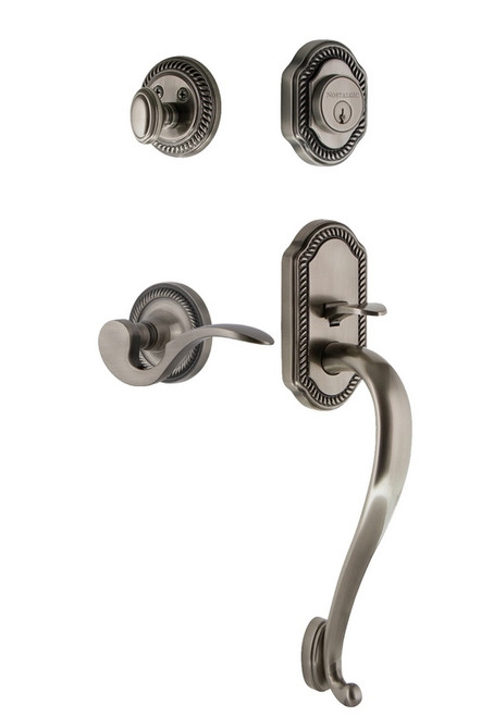 Nostalgic Warehouse - Rope Rosette S Grip Entry Set Manor Lever in Antique Pewter - 771012 - 2 3/4" Backset