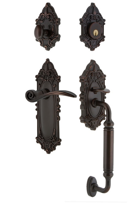 Nostalgic Warehouse - Victorian Plate C Grip Entry Set Swan Lever in Timeless Bronze - 771487 - 2 3/4" Backset