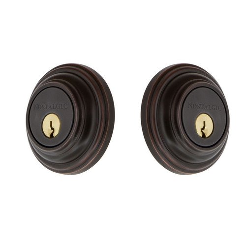 Nostalgic Warehouse - Classic Rosette Single Cylinder Deadbolt in Antique Brass - CLACLA - 702273 - 2 3/8" Backset
