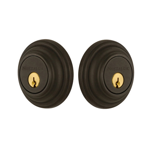 Nostalgic Warehouse - Classic Rosette Double Cylinder Deadbolt in Oil-Rubbed Bronze - CLACLA - 719114 - 2 3/4" Backset