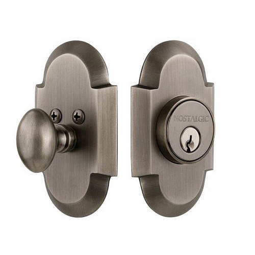 Nostalgic Warehouse - Cottage Plate Single Cylinder Deadbolt in Antique Pewter - COTCOT - 713191 - 2 3/8" Backset