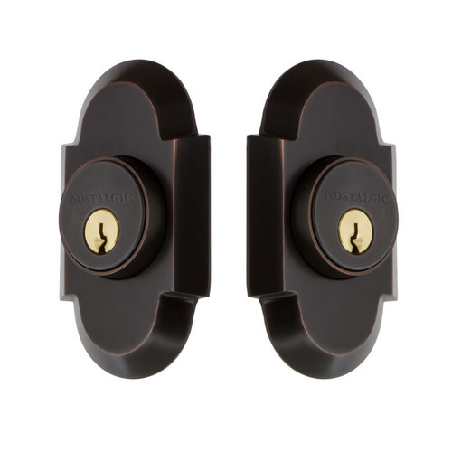 Nostalgic Warehouse - Cottage Plate Double Cylinder Deadbolt in Timeless Bronze - Keyed Different - COTCOT - 719139 - 2 3/4" Backset