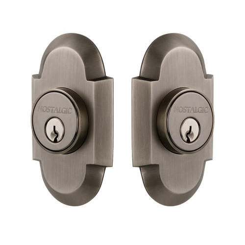 Nostalgic Warehouse - Cottage Plate Double Cylinder Deadbolt in Antique Pewter - Keyed Different - COTCOT - 719134 - 2 3/4" Backset