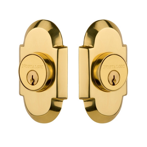 Nostalgic Warehouse - Cottage Plate Double Cylinder Deadbolt in Polished Brass - Keyed Different - COTCOT - 719137 - 2 3/4" Backset