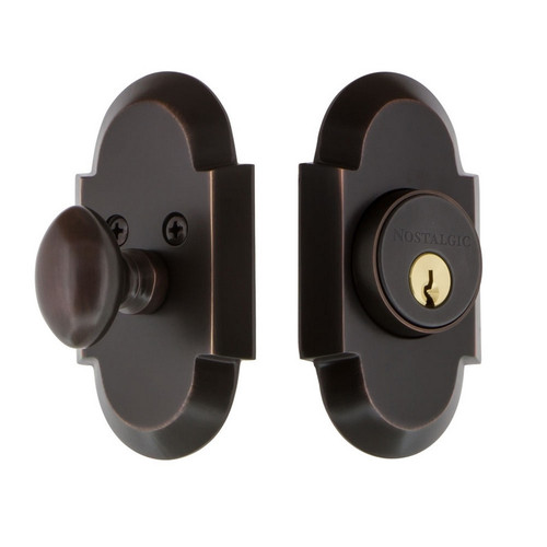 Nostalgic Warehouse - Cottage Plate Single Cylinder Deadbolt in Timeless Bronze - Keyed Different - COTCOT - 719008 - 2 3/4" Backset