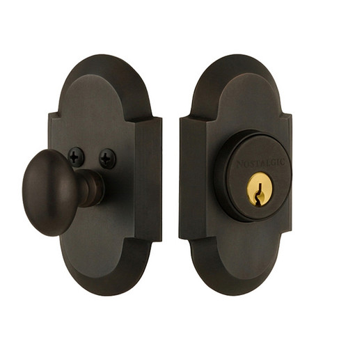 Nostalgic Warehouse - Cottage Plate Single Cylinder Deadbolt in oil-rubbed Bronze - Keyed Different - COTCOT - 719005 - 2 3/4" Backset