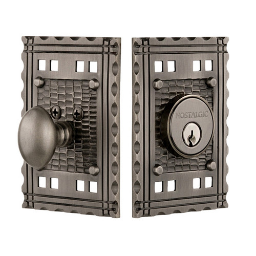 Nostalgic Warehouse - Craftsman Plate Single Cylinder Deadbolt in Antique Pewter - CRACRA - 719010 - 2 3/4" Backset