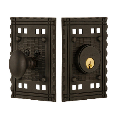 Nostalgic Warehouse - Craftsman Plate Single Cylinder Deadbolt in Oil Rubbed Bronze - CRACRA - 719016 - 2 3/4" Backset