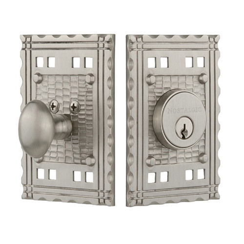Nostalgic Warehouse - Craftsman Plate Single Cylinder Deadbolt in Satin Nickel - Keyed Different - CRACRA - 719017 - 2 3/4" Backset