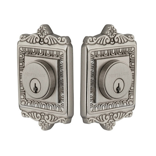 Nostalgic Warehouse - Egg & Dart Plate Double Cylinder Deadbolt in Satin Nickel - EADEAD - 733025 - 2 3/8" Backset